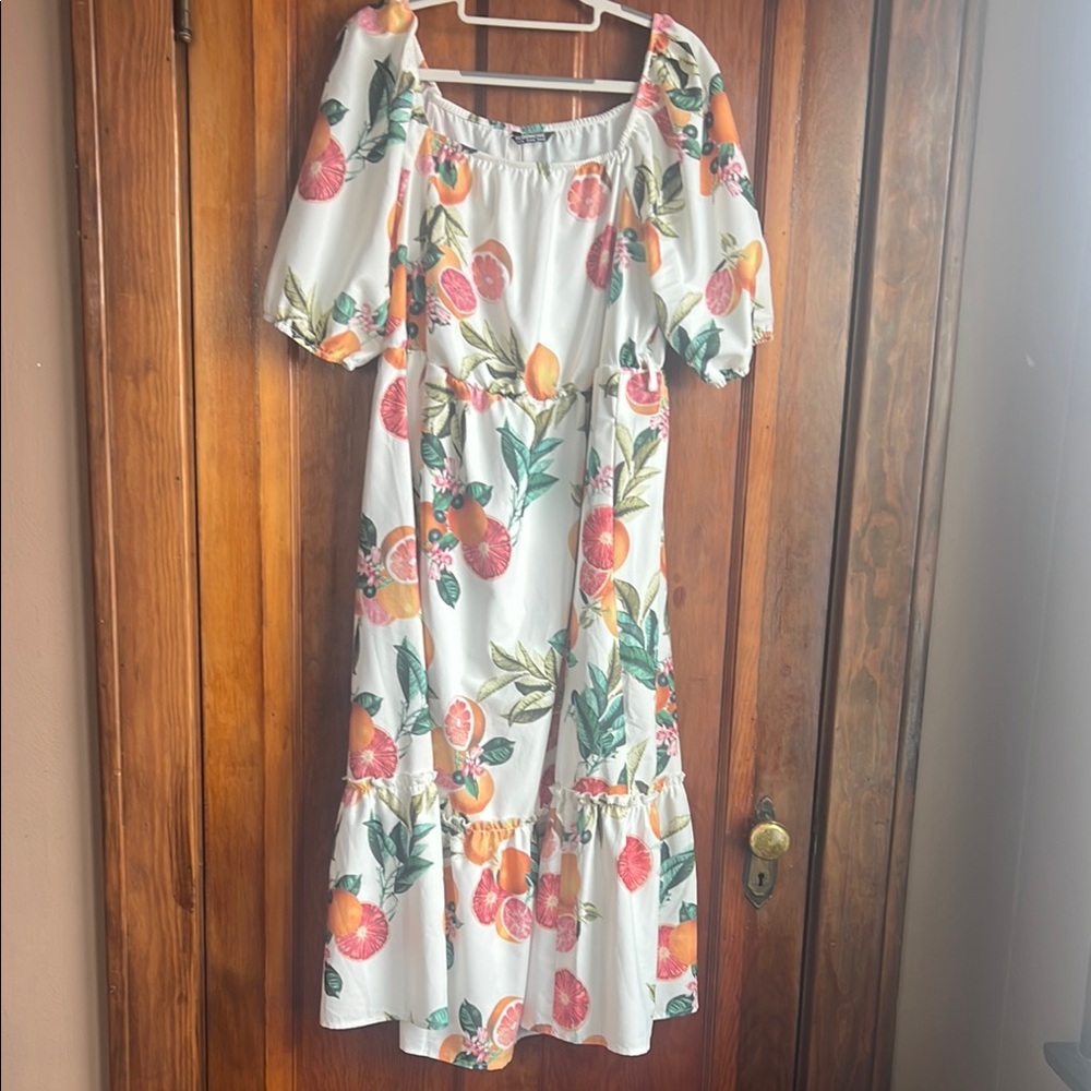 BloomChic Pink and Orange Ruffled Tiered Sundress